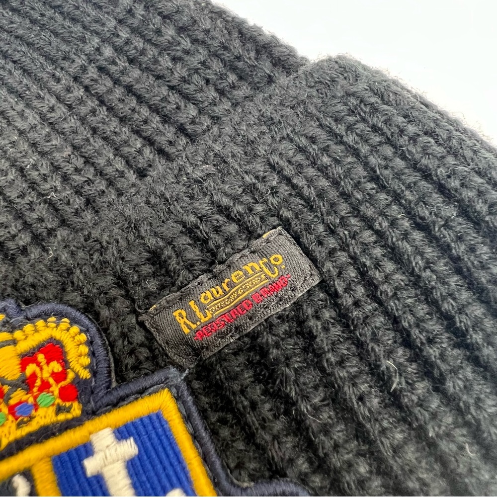 Polo Ralph Lauren BLACK Patched Courage Loyalty Knit Beanie Hat - Picture 12 of 14
